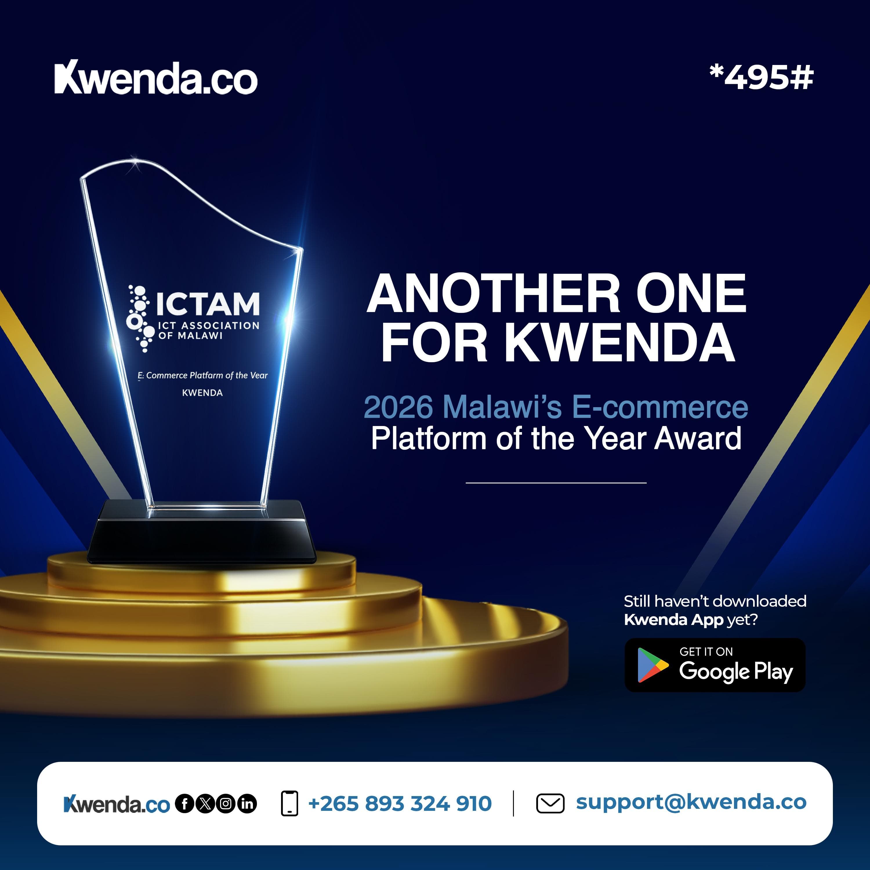 🏆 Kwenda Wins Malawi’s E-commerce Platform of the Year Award at ICTAM Corporate Awards 2026 🇲🇼✨